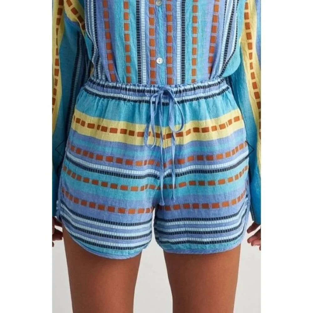 Pearl & Caviar Artsey Grecian Lagenlook Boho Striped Alonissos Shorts Size M NWT - Picture 1 of 11